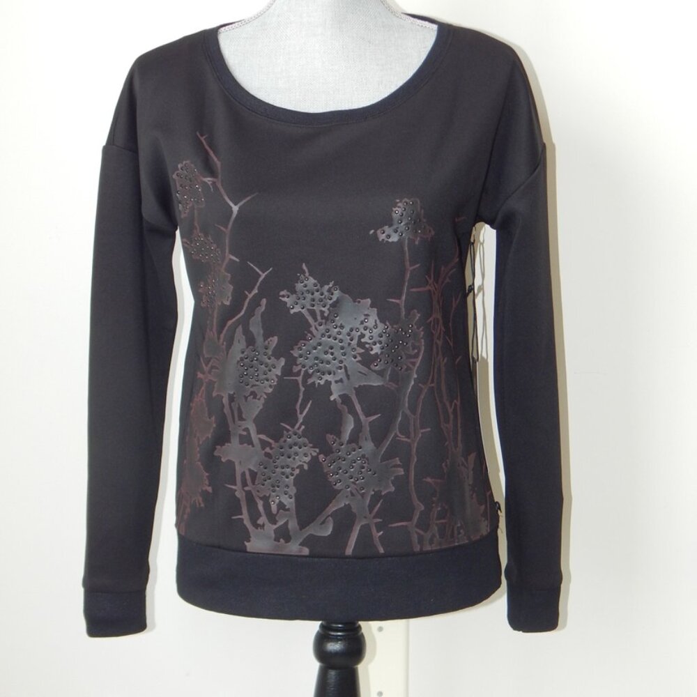 ROCK & REPUBLIC Glam Rocker Studded Long Sleeve Sweatshirt Top Black LARGE NWT